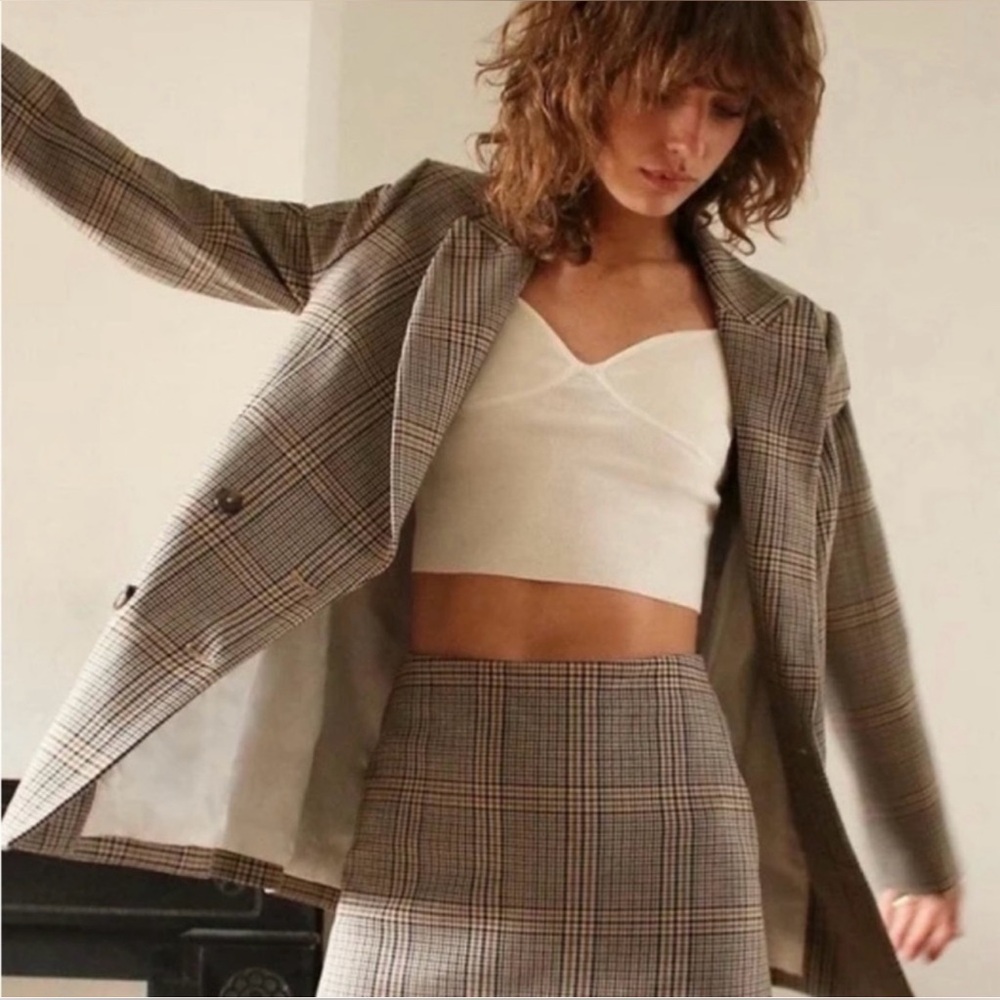 NWOT Aritzia Wilfred Margaux Blazer • Brown/Black Plaid • 4